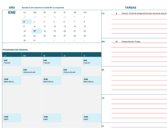 Plantilla calendario para estudiantes para Excel