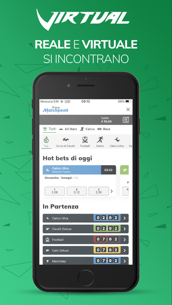 Schermata della piattaforma di scommesse con interfaccia utente intuitiva