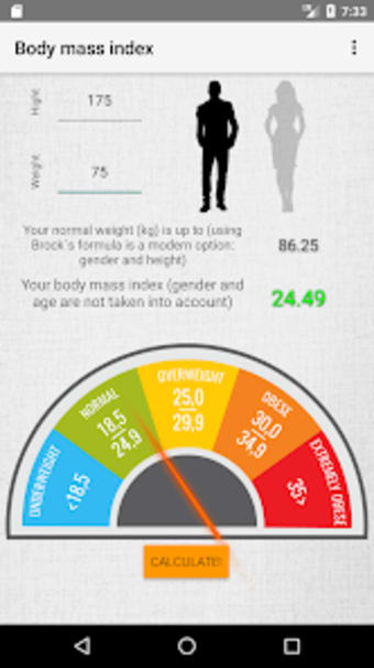 Calorie calculator BMI body
