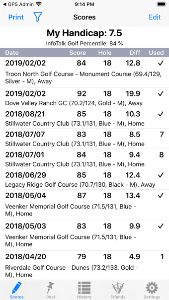 Golf Handicap Tracker  Scores