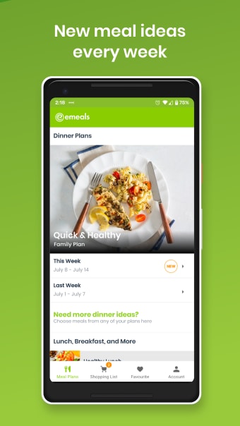 eMeals - Meal Planning Recipes  Grocery List