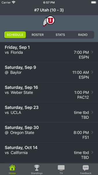 Utah Football Schedules
