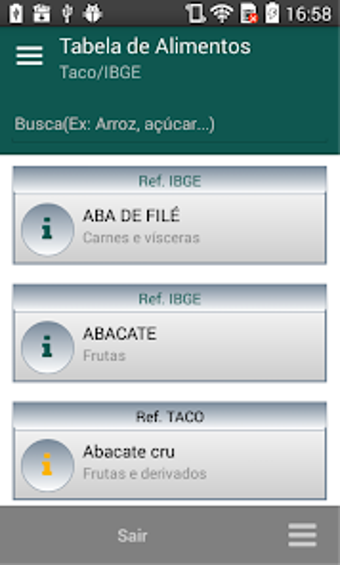 Tabela composição de alimentos