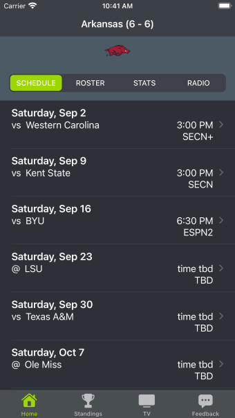 Arkansas Football Schedules