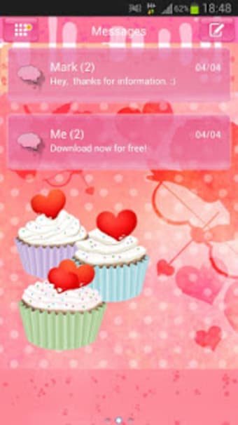 Cupcake Heart Theme GO SMS Pro