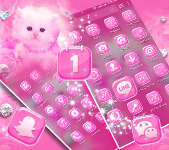 Cute Pink Cat Launcher Theme