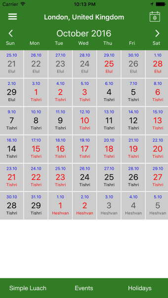 Jewish calendar Simple Luach