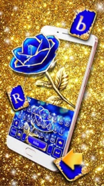 Gold Blue Rose Crystal Keyboard Theme
