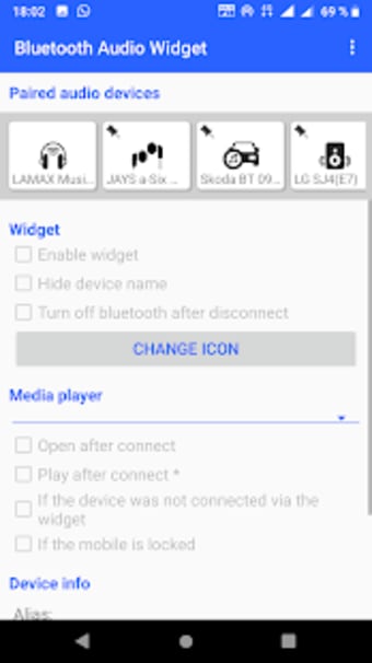 Bluetooth audio device widget: connect play music
