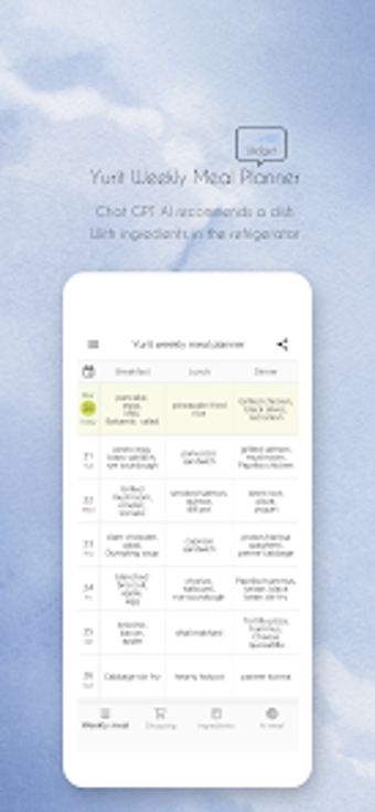 Yurit weekly meal planner