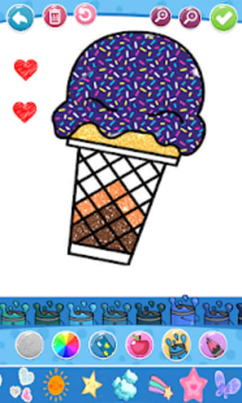 Glitter ice cream coloring and drawing for kids