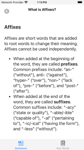 Prefix Suffix  Root Words