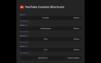 YouTube Custom Shortcuts