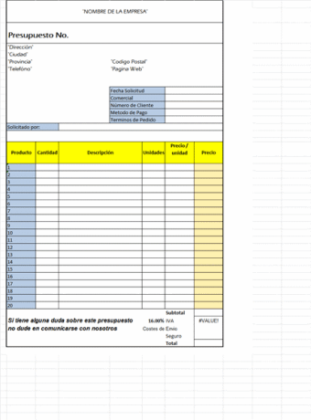 Plantilla presupuesto para cliente para Excel