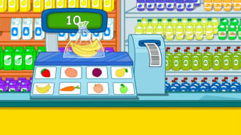 Cashier in the supermarket. Games for kids