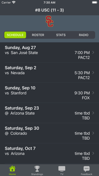 USC Football Schedules