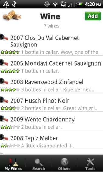 Wine - List, Ratings & Cellar