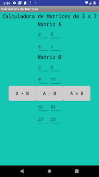 Calculator Matriz 2 x 2