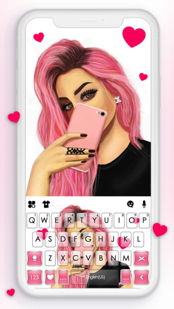 Pink Selfie Girl Keyboard Background