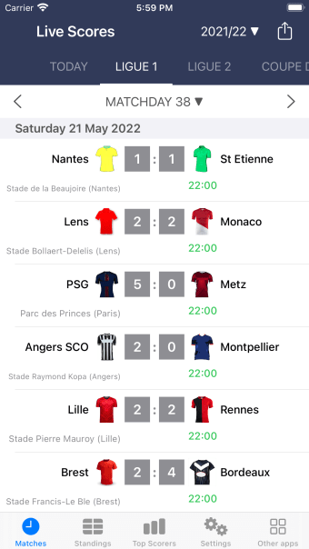 Live Scores of Football France