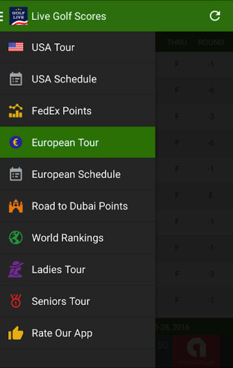 Live Golf Scores - US & European Golf