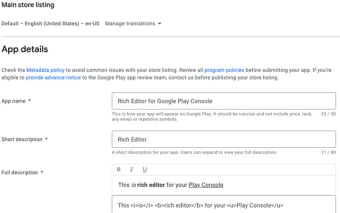 Rich Editor for Google Play Console