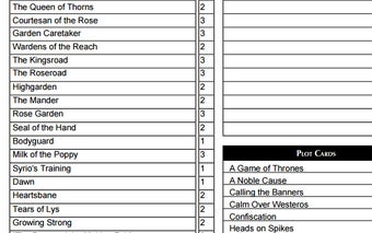 AGoT LCG 2nd Ed. tournament sheet printer