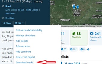 eBird trip report GPS track downloader