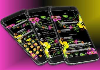 SMS Messages Glass Black Flower Theme