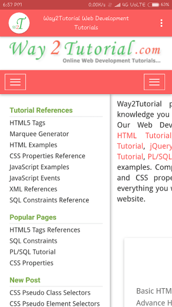 HTML, CSS, JS, jQuery, XML, SQL, PLSQL Tutorials