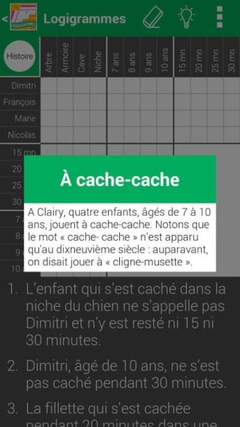 Logic Grid Problems in French