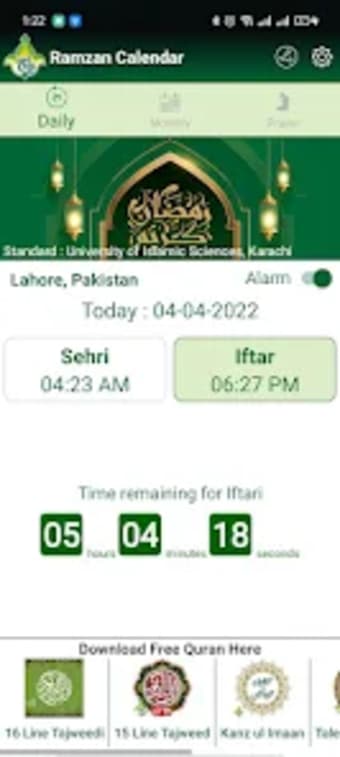Ramadan Time Calendar 2022 Taj
