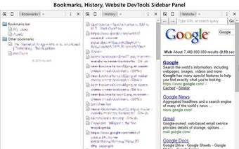 Bookmarks, History, Website DevTools Sidebar