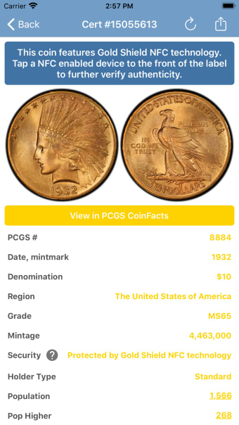 PCGS Cert Verification
