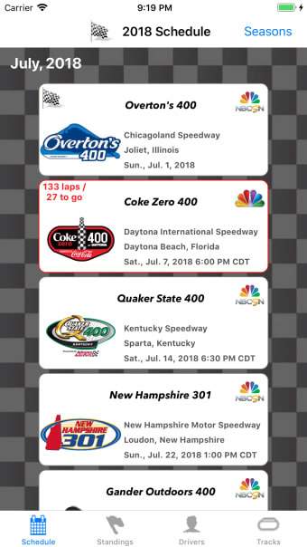 Racing Schedule for NASCAR
