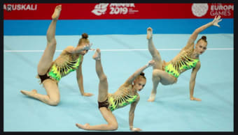 Rhythmic gymnastics exercises.