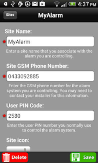 MyAlarm SMS Control