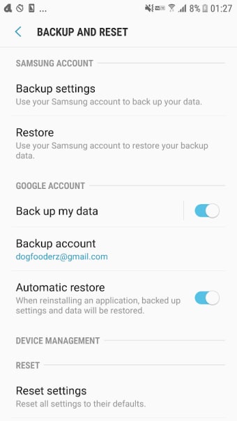 Backup And Reset Settings Shortcut