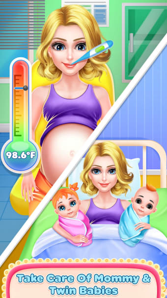 Pregnant Mommy And Twin Baby Care