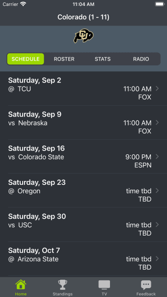 Colorado Football Schedules