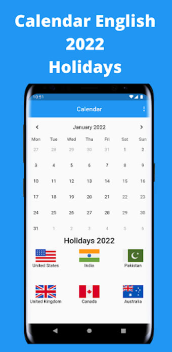 Calendar English - Holidays