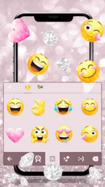 Pink Glitter Diamond Heart Keyboard Theme