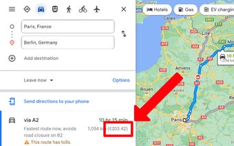 Cost of driving in Google Maps