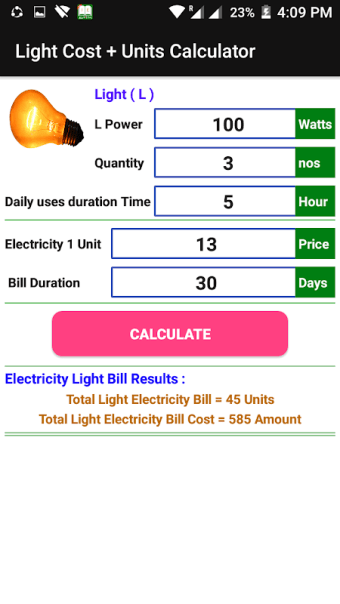 Electricity Cost, Units and Bill Calculator
