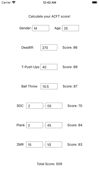 Updated ACFT Score Calculator