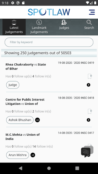 SpotLaw App for Supreme Court of India Judgements