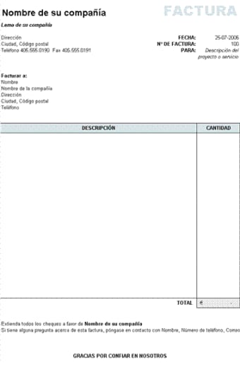 Plantilla factura que calcula el total para Excel