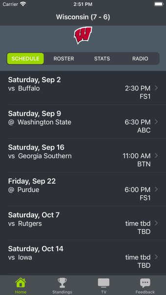 Wisconsin Football Schedules