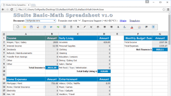 SSuite Basic-Math Spreadsheet