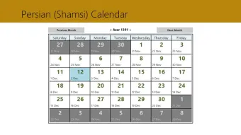 Persian calendar for Windows 10
